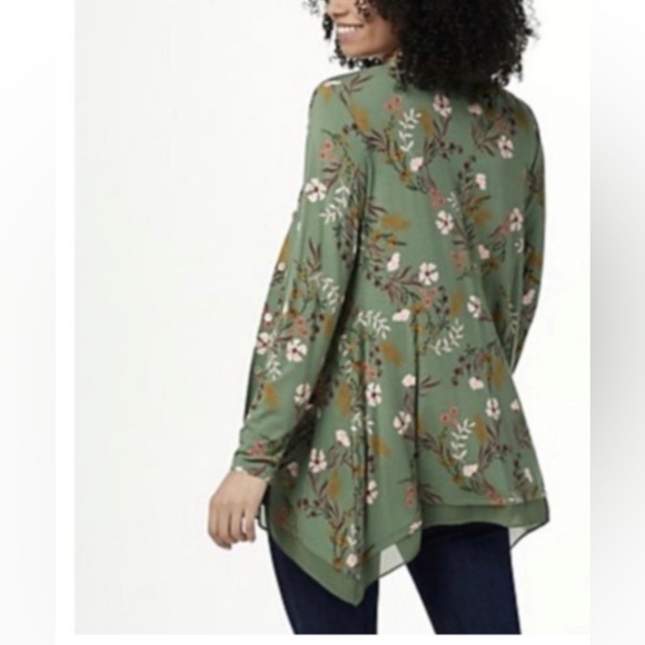 LOGO Lori Goldstein Green Floral Cardigan - Picture 5 of 13